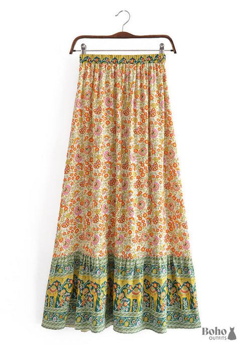Boho Skirts in Esme Flower in Yellow Green For Women